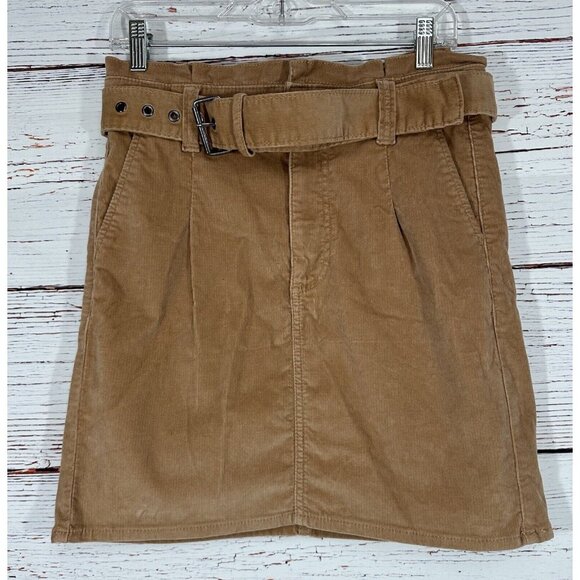 Express Corduroy Skirt Womens Teen Size 6 Brown Tan High Rise Belted Pockets - Picture 5 of 11